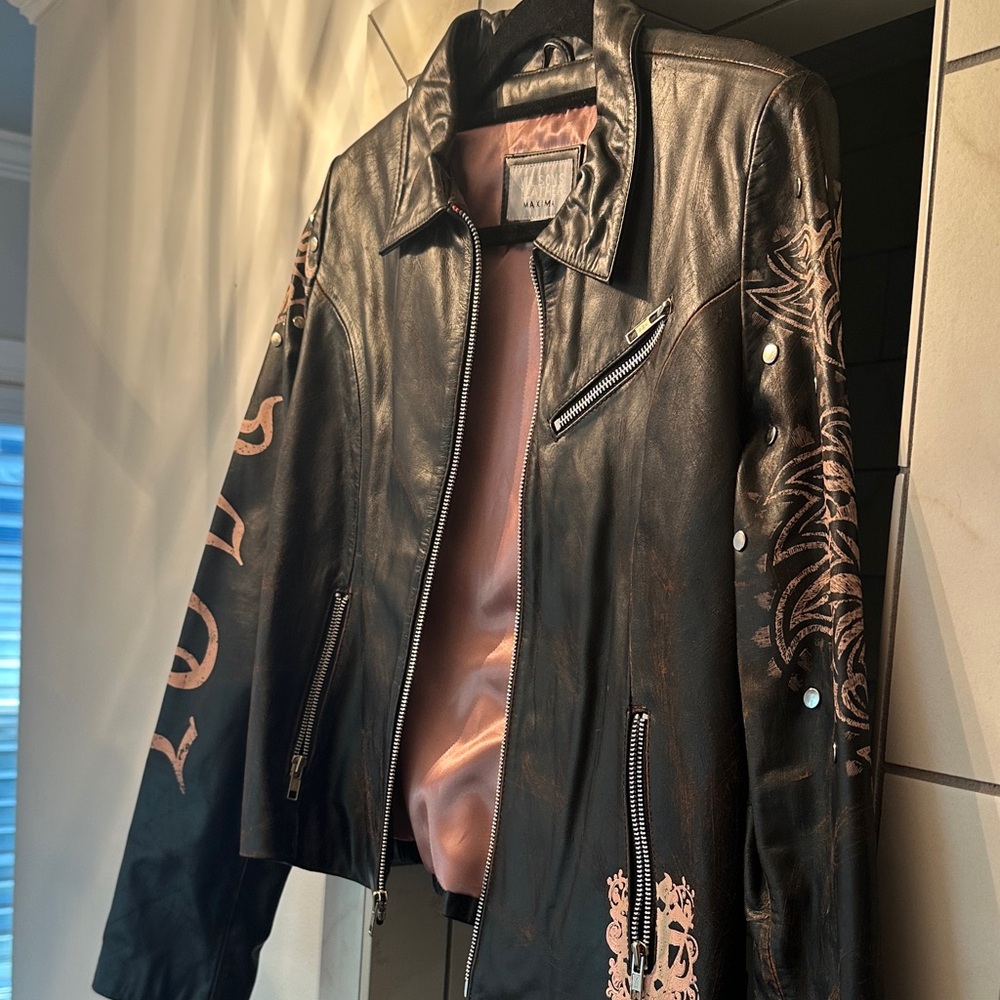 Wilsons Leather Black Jacket with Pink Accents - Picture 6 of 10